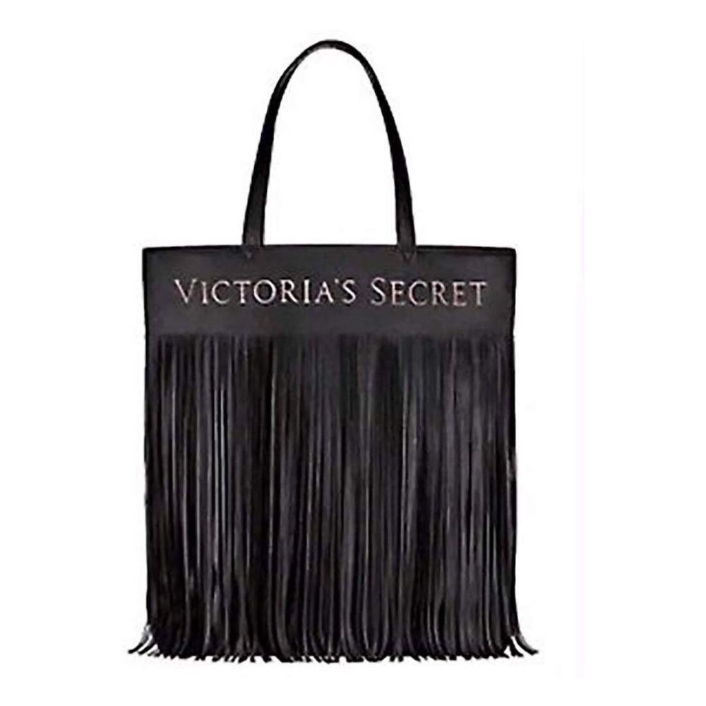Victoria’s Secret Exclusive Fashion Faux Leather Black Fringe Large Tote Bag